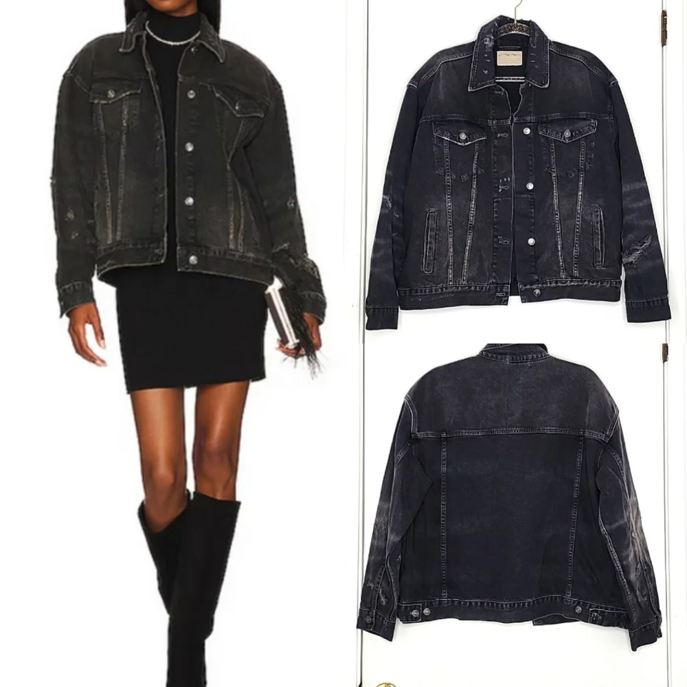 Free people jolene black denim jacket size m, new without tags